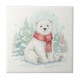 Cute Watercolor Polar Bear Winter  タイル