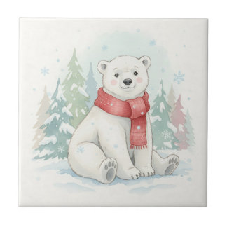 Cute Watercolor Polar Bear Winter  タイル
