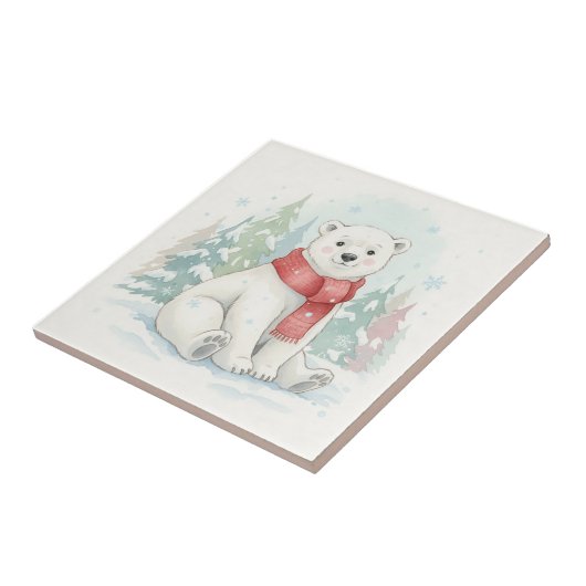 Cute Watercolor Polar Bear Winter  タイル (側面)