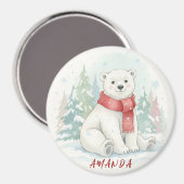 Cute watercolor Polar Bear Winter  マグネット (正面/裏面)