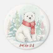 Cute watercolor Polar Bear Winter  マグネット (正面)