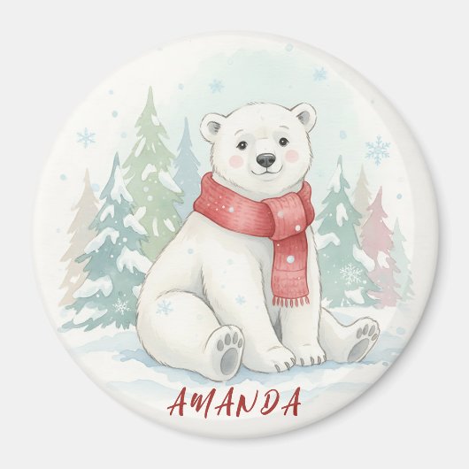 Cute watercolor Polar Bear Winter  マグネット (正面)