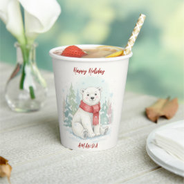 Cute watercolor Polar Bear Winter  紙コップ