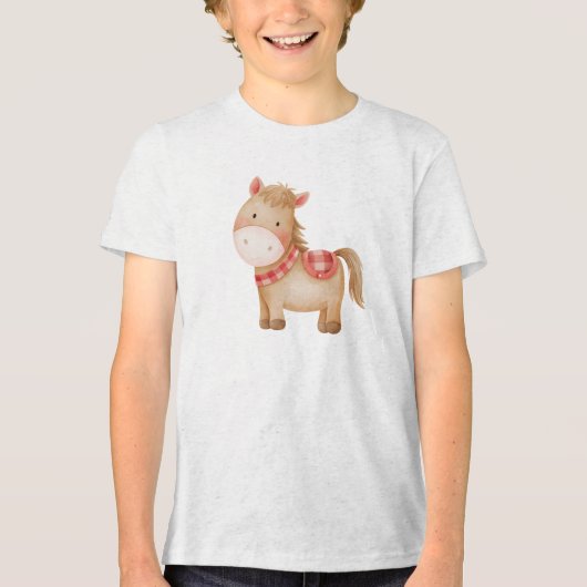 Cute Watercolor Pony Nursery Animal Illustration トライブレンドＴシャツ (正面)