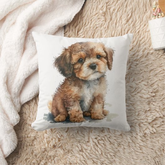 Cute Watercolor Poodle Dog クッション (ブランケット)