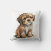 Cute Watercolor Poodle Dog クッション (正面)