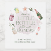Cute Watercolor Pregnancy Reveal Personalized ワインラベル (シングルラベル)
