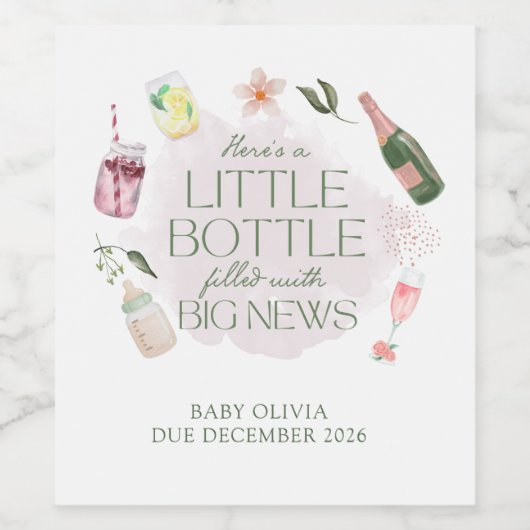 Cute Watercolor Pregnancy Reveal Personalized ワインラベル (シングルラベル)