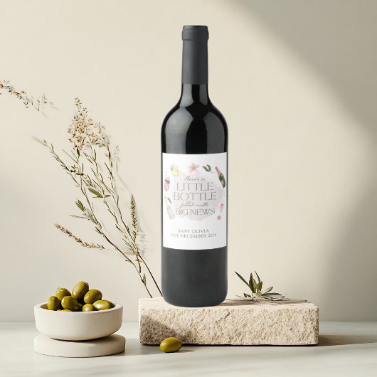 Cute Watercolor Pregnancy Reveal Personalized ワインラベル