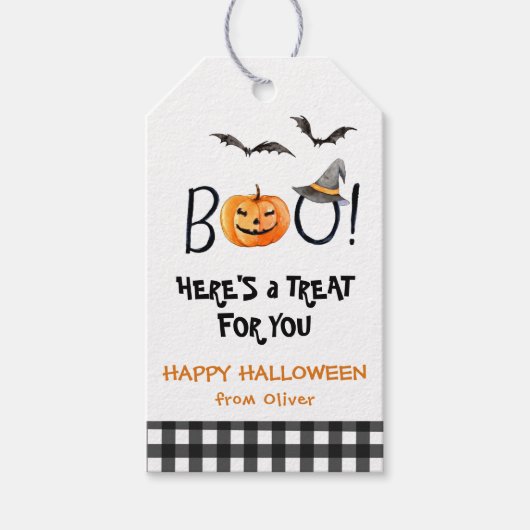Cute Watercolor Pumpkin BOO Happy Halloween  ギフトタグ (正面)