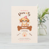 Cute Watercolor Puppy Dog Pet Pawty Birthday 招待状 (スタンド正面)