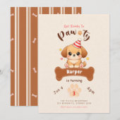 Cute Watercolor Puppy Dog Pet Pawty Birthday 招待状 (正面/裏面)