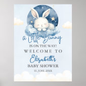 Cute Watercolor Rabbit Baby Shower Boy ポスター (正面)