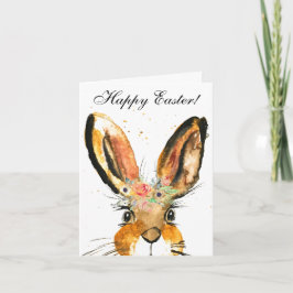 Cute Watercolor Rabbit Bunny Hare Easter Floral サンキューカード
