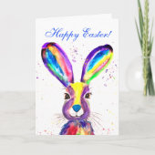 Cute Watercolor Rabbit Bunny Hare Easter Floral サンキューカード (正面)