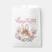 Cute Watercolor Rabbit Pink Floral Wreath Easter フェイバーバッグ (正面)