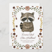Cute Watercolor Raccoon Pregnancy 案内状 (正面/裏面)