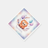 Cute Watercolor Red Kitten Balloons Birthday スタンダードカクテルナプキン (角)