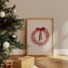 Cute Watercolor Red Wreath Christmas Poster ポスター