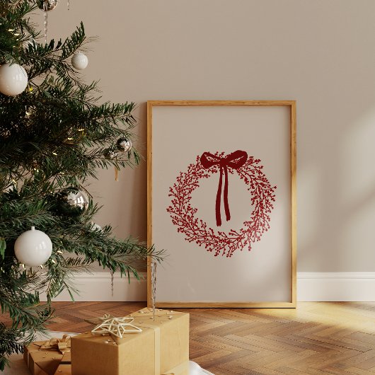 Cute Watercolor Red Wreath Christmas Poster ポスター