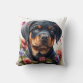Cute Watercolor Rottweiler Puppy Dog クッション (正面)