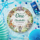 Cute Watercolor Safari Animals 1st Birthday ペーパープレート (パーティー)