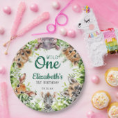 Cute Watercolor Safari Animals 1st Birthday ペーパープレート (パーティー)