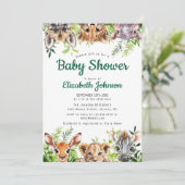Cute Watercolor Safari Animals Baby Shower 招待状 (スタンド正面)