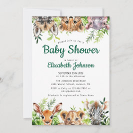 Cute Watercolor Safari Animals Baby Shower 招待状