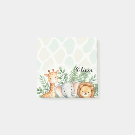 Cute Watercolor Safari Animals Personalized Sticky ポストイット (正面)