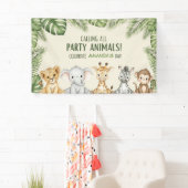 Cute Watercolor Safari Animals Welcome Birthday 横断幕 (インサイチュ)