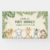 Cute Watercolor Safari Animals Welcome Birthday 横断幕 (横)