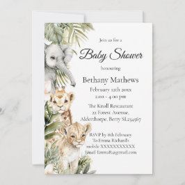 Cute Watercolor Safari Baby Animals Baby Shower  招待状