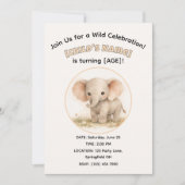 Cute Watercolor Safari Elephant KIds Birthday 招待状 (正面)