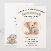 Cute Watercolor Safari Elephant KIds Birthday 招待状 (正面/裏面)