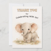 Cute Watercolor Safari Elephant Neutral Birthday 招待状 (正面)