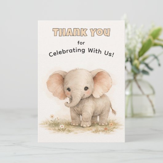 Cute Watercolor Safari Elephant Neutral Birthday 招待状 (スタンド正面)