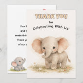 Cute Watercolor Safari Elephant Neutral Birthday 招待状 (正面/裏面)