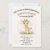 Cute Watercolor Safari Giraffe Kid's Birthday 招待状 (正面)