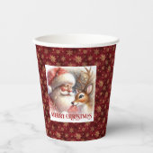 Cute Watercolor Santa and Rudolph Christmas Party  紙コップ (正面)