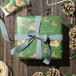 Cute Watercolor Santa Claus Green Christmas ラッピングペーパー
