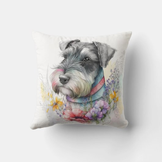 Cute Watercolor Schnauzer Puppy Dog クッション (裏面)