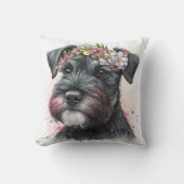 Cute Watercolor Schnauzer Puppy Dog クッション (正面)