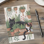 Cute Watercolor Script Botanical Cat サンキューカード