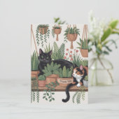 Cute Watercolor Script Botanical Cat サンキューカード (スタンド正面)