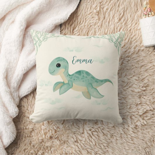 Cute Watercolor Sea Turtle Nursery Pillow with Cst クッション (ブランケット)