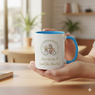 Cute Watercolor Sloth & Pink Bicycle Coffee Mug マグカップ