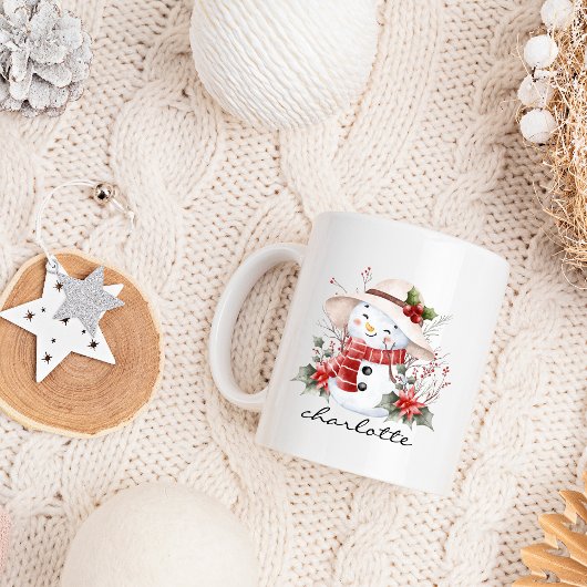 Cute Watercolor Snowman Greenery Christmas コーヒーマグカップ