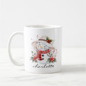 Cute Watercolor Snowman Greenery Christmas コーヒーマグカップ (左)