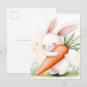 Cute Watercolor Spring Bunny Carrot 案内ポストカード (正面/裏面)